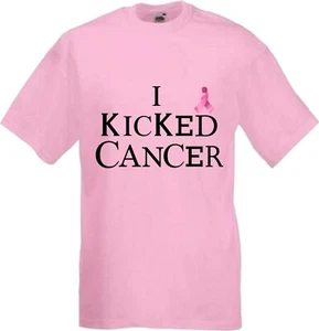 I Kicked Cancer Ribbon Pink T Shirt Various Sizes - Picture 1 of 2