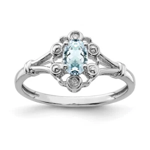 Sterling Silver Rhodium-plated Aquamarine & Diamond Ring Size 7 - Picture 1 of 4