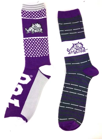 TCU Horned Frogs Purple & White/Dark Gray & White Two Pack Crew Socks Cover
