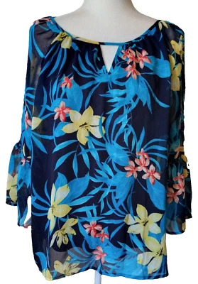 Alyx Tropical Print Open sleeve Blouse Women's Size XL Colorful Hawaiian - Image 1 of 4