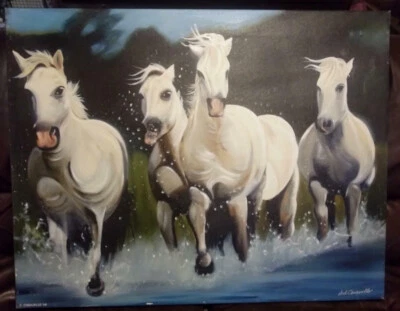 Pintura al óleo ecuestre caballos originales grandes retrato artista firmado S Caravello Foto 1 de 4