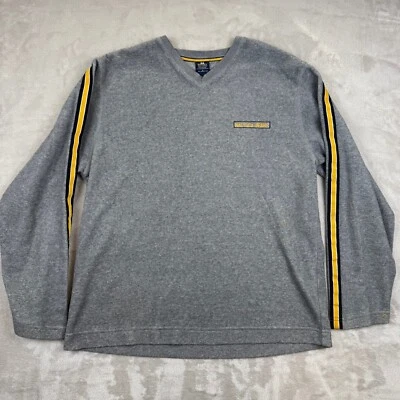 Vintage 90s Nautica Jeans Co Fleece Gray Sweatshirt Pullover Mens L Stripe - Image 1 of 4