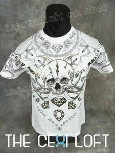 GRAPHIC T-SHIRT MENS KONFLIC White Skull Chains with Gold Foil Highlights - Picture 1 of 4