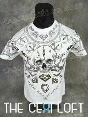 GRAPHIC T-SHIRT MENS KONFLIC White Skull Chains with Gold Foil Highlights - Image 1 of 4