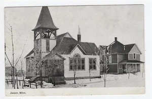 JASPER MN POSTAL VISTA DE IGLESIA Y RESIDENCIA PUBLICADA 1913 - Imagen 1 de 2