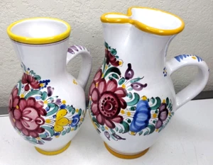 VTG Handcrafted Slovakia Modra Glazed Art Pottery Jug & Pitcher Beautiful Floral - Picture 1 of 9