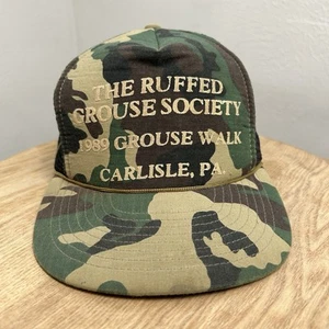 VTG 80s Ruffed Grouse Society Camo Snapback Trucker Hat Hunting Cap Carlisle, Pa - Picture 1 of 11
