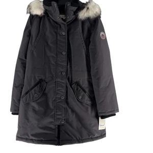Abrigo Parka Woolrich Mujer Talla M Gris Imitación Piel Capucha Invierno Chaqueta - Imagen 1 de 6