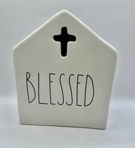 Rae Dunn BLESSED House Cross White 7” Tall 6” Wide - Picture 1 of 6