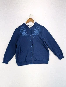 Vintage Women's Petite Blue Button Up Cardigan Grandma Embroidered Sweater M - Picture 1 of 8