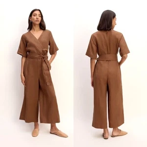 Mono Everlane The Linen Cross-Front manga corta marrón algarroba para mujer 6 nuevo sin etiquetas - Imagen 1 de 14