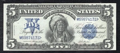 FR. 278 1899 $5 FIVE DOLLARS “CHIEF” SILVER CERTIFICATE NOTE ABOUT UNCIRCULATED - Image 1 of 2