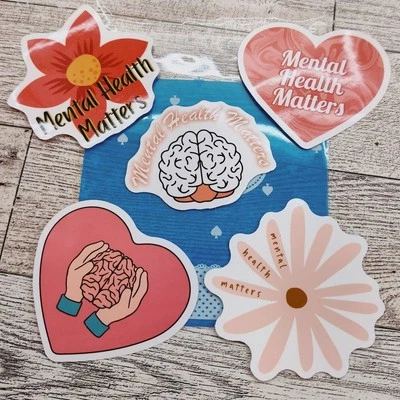 Mental Health Matters 贴纸 5 件套 - 粉色 Demure Flowers 心脑 2.5 — 第 1/4 张图片