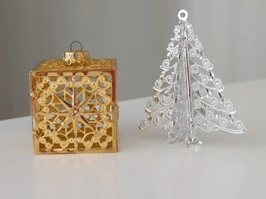 Adornos de Navidad de metal filigrana Eckartina 1 árbol de plata 1 caja de oro con Alemania  - Imagen 1 de 12