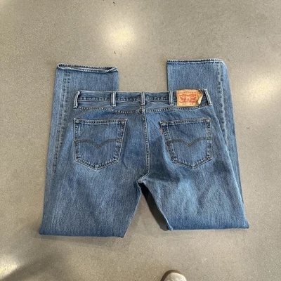Jeans Levis 501 Para Hombre 38x34 Azul Botón Recto Mosca Lavado Medio Denim Desteñido Foto 1 de 4