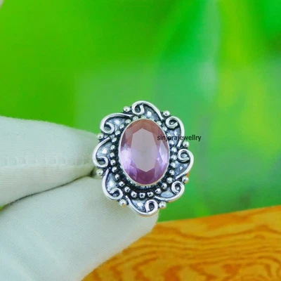 Anello fatto a mano in argento sterling 925 con pietra preziosa ametista... - Immagine 1 di 4