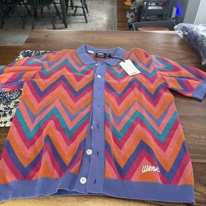 WESC KNIT Polo Shirt Collared Button Up MENS M WOMENS L FUNKY LOUD BRIGHT NWT - Picture 1 of 10