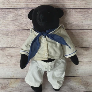 Vintage Plüsch Schwarzbär Matrosenanzug Samt 18 Zoll bewegliche Arme Beine (Handarbeit?) - Bild 1 von 10