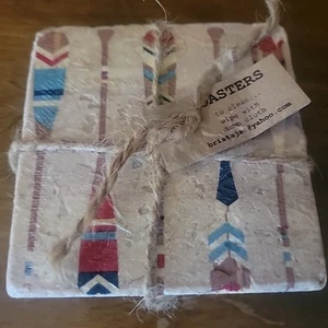Native American Sandtone Thirsty stone Wood Paddle Coasters -Set Of 4 - Picture 1 of 3