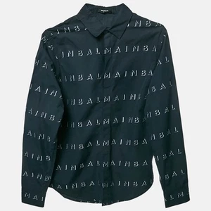 Balmain Kids Nay Blue Logo Embroidered Cotton Shirt 16 Yrs - Picture 1 of 6