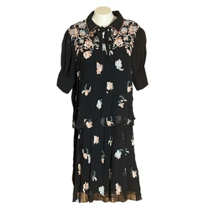 Vestido Corto Anthropologie Let Me Be Negro Bordado Vivian L - Imagen 1 de 6