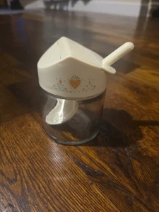 Vintage Corelle Gemco Forever Yours Heart Flip Top Spoon Glass Jar Sugar Contain - Picture 1 of 6