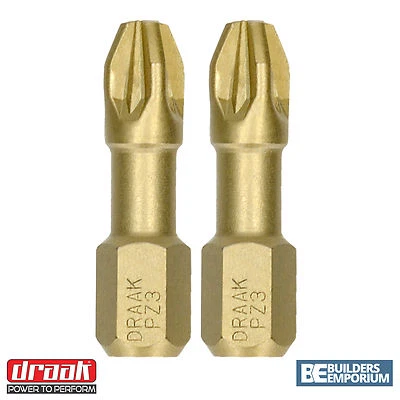 PZ3 Pozi 25mm x 2 TITANIUM Impact Bits DRAAK Premium Quality Pozidriv