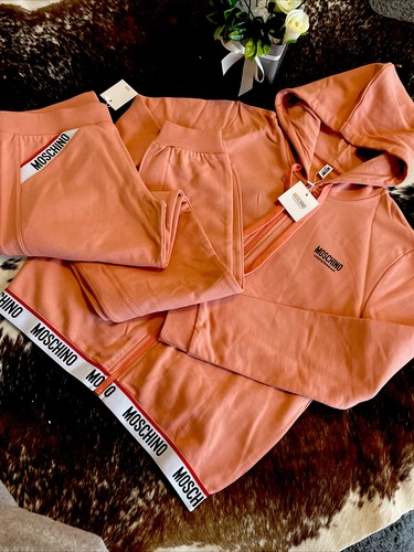 moschino Tape Logo Ladies Tracksuit Size L Hoodie And Size M Joggers Uk 12
