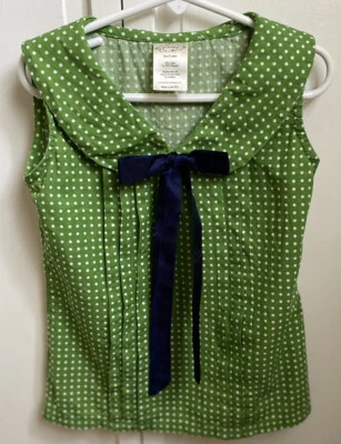 Blusa Top Blusa Persnickety Jóvenes Niñas Sin Mangas Plisada Verde Lunares Talla 6 Foto 1 de 4