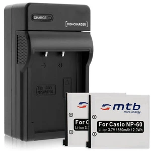2 Akkus NP-60 + Ladegerät für Casio Exilim EX-FS10, S10, S12, Z9, Z19, Z20 - Bild 1 von 6