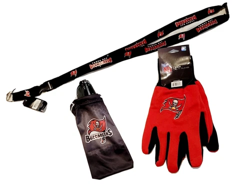 Tampa Bay Buccaneers NFL Football Utility Gloves & Sun Glass Pouch + Lanyard Set Cover