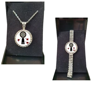 2er Set Dartscheibe Dart Sport silberfarben Armband + Halskette und Geschenkboxen - Bild 1 von 6