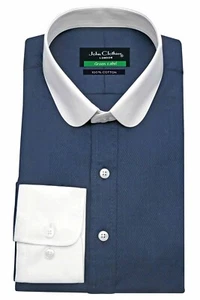 Camisa de banquero de algodón Peaky Blinders cuello centavo azul marino estructura dobby para hombre - Imagen 1 de 7