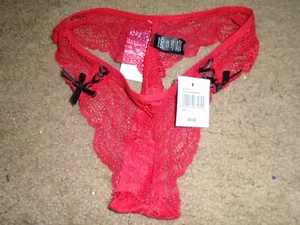 Frederick's of Hollywood sheer red lace cheeky panty + black satin ribbon NWT S - Picture 1 of 1