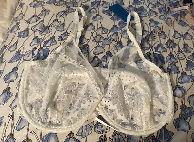 Sujetador de copa completa con aros Maison Lejaby DOT FLOWERS (18633) blanco 34E nuevo con etiquetas $109 Foto 1 de 4