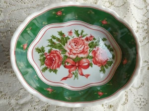 LEFTON CHINA 1990 CHRISTMAS ROSE SOAP CANDY NUT DISH 07679 - Picture 1 of 5