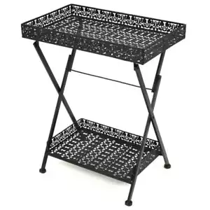 vidaXL Folding Tea Table Vintage Style Metal 58x35x72 cm Black - Picture 1 of 9