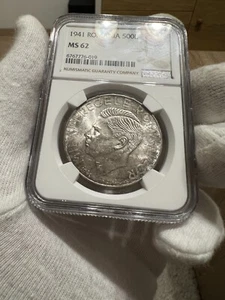 500 Lei 1941 Silver, Romania NGC MS62 - Picture 1 of 4