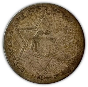 1856 Three Cent Silver Trime Very Fine VF Coin, Scratch #1848 - Picture 1 of 3