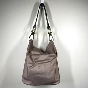JPK Paris 75 Hobo Shoulder Bag Taupe Brown Chunky Gold Hardware Floral Interior - Picture 1 of 13