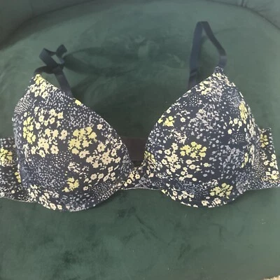 ISAAC MIZRAHI BLUE FLORAL UNDERWIRED MOULDED PUSH UP PLUNGE BRA SIZE 38C - Image 1 of 4
