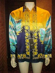 NWT MENS CREME DE SILK BEAUTIFUL SILK SHIRT STYLE SEA WORLD 8034 LARGE - Picture 1 of 5