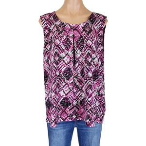 Jones Studio XL Shirt Top Damen rosa Punkte Print Stretch Strick Plissee Shell Karriere - Bild 1 von 13