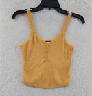 Hippie Rose Ribbed Henley Tank Top Juniors XS Golden Ore Solid Lace Trim~
