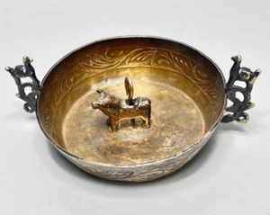 Antiguo Perú Peruano Plata Fina Colonial Ceremonial Cuenco Toro Lama Manijas - Imagen 1 de 13