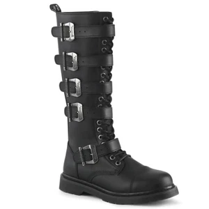 DEMONIA Men's Goth Combat Lace Up Adjustable Buckle Straps Black Knee High Boots - Picture 1 of 5