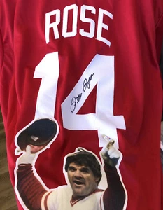 Pete Rose Signed BASEBALL Reds Custom Picture Jersey PSA COA - Picture 1 of 5