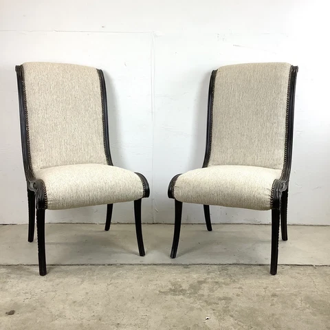 Pair Vintage Regency Slipper Chairs Cover