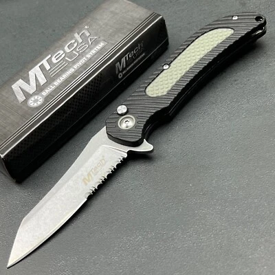 Cuchillo de Bolsillo Plegable MTECH EE. UU. Parte Bloqueo de Botones Hoja Dentada EDC Gris NUEVO Foto 1 de 4