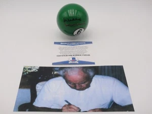 WILLIE MOSCONI SIGNED BECKETT (BAS) CERTIFIED AUTOGRAPHED #6 BILLIARD POOL BALL. - Picture 1 of 5